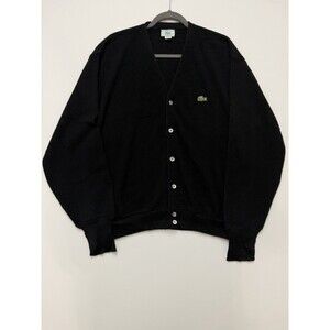 Vintage IZOD Lacoste Cardigan Sweater Men Large L Black Orlon Acrylic USA Made